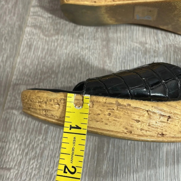 Marzia Vellutini Italian Wedge Slip On Sandals Black Patent Croc Faux Cork 6.5 - Picture 10 of 16